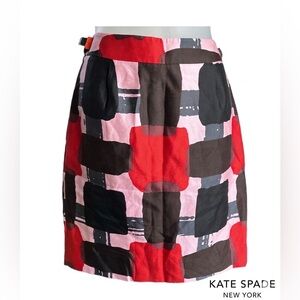 Kate Spade Geometric Block Print Cotton Silk Pencil Skirt Size 6